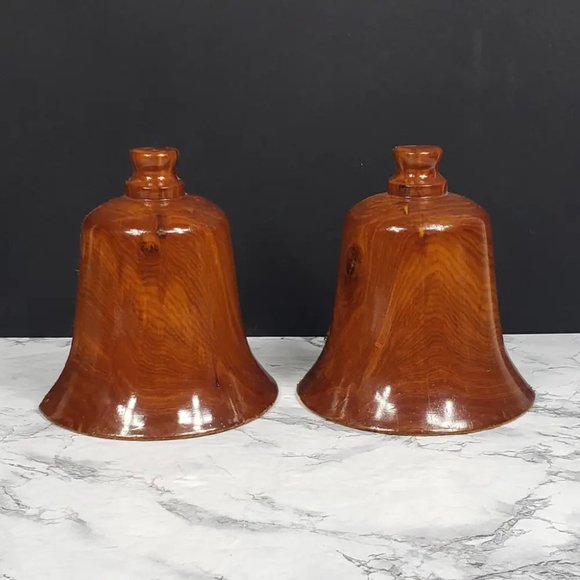 Handmade Wood Bell Bookend Set Vintage - Picture 4 of 9